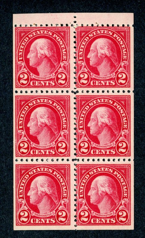#554c – 1922-25 2c Washington,carmine,bklt pn(6).  MNH OG
