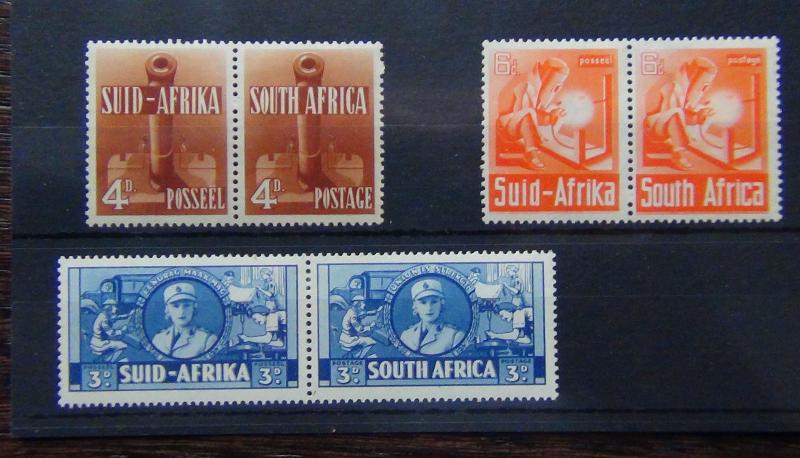 South Africa 1941-46 3d 4d 6d in pairs MM