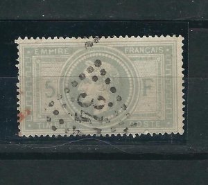 France 37 Y&T 35 Napoleon 5Fr Lilac Gray Used 347 Cds VF 1869 SCV $750.00