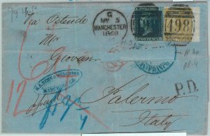 BK0700 - GB - POSTAL HISTORY - SG # 98 + 45 Plate 8 on COVER to ITALY 1868-