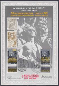 JUDAICA / ISRAEL: SOUVENIR LEAF # 125a - 50th ANN of WARSAW GHETTO UPRISING II 