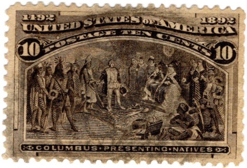 USA 1893 Used SC237 Columbus Presenting Natives Black brown 10 Cent 1893