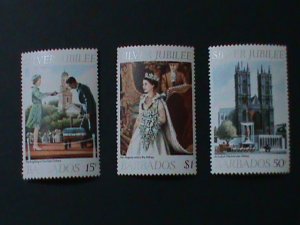 ​BARBADOS-1977- SC#452-4  25TH ANNIV: THE REIGN OF QUEEN ELIZABETH II- MNH-VF