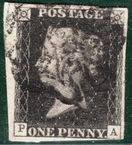 GB PENNY BLACK 1840 QV Stamp SG.2 1d Plate 8 (PA) *STATE 1* MX Cat £525+ PRED94