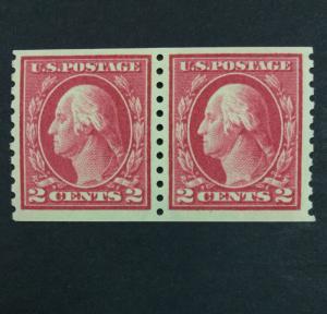 US #444 COIL PAIR MINT OG NH VF/XF $340 LOT #5625