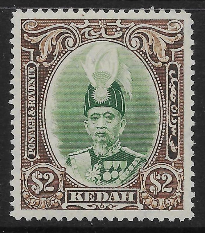 MALAYA KEDAH SG67 1937 $2 GREEN & BROWN MNH