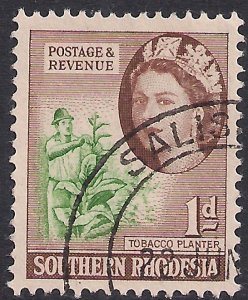 Southern Rhodesia 1953 QE2 1d Tobacco Planter used SG 79 ( J215 )