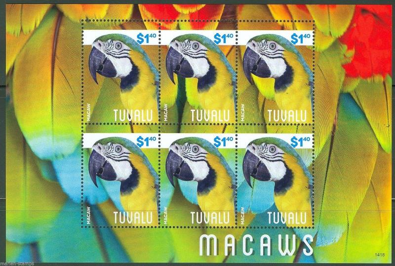 TUVALU  2014  MACAWS SHEET   MINT NH