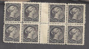 Canada # 34iii VF MINT 1/2c BLACK SMALL QUEEN GUTTER BLOCK OF 8 BS28745A