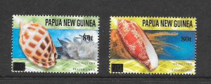 PAPUA NEW GUINEA #1223-4 SURCHARGED SHELLS MNH