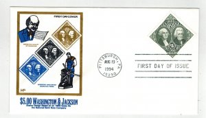 Better Farnam FDC $5 HIGH VALUE WASHINGTON & JACKSON DIAMOND SHAPE STAMP 2592