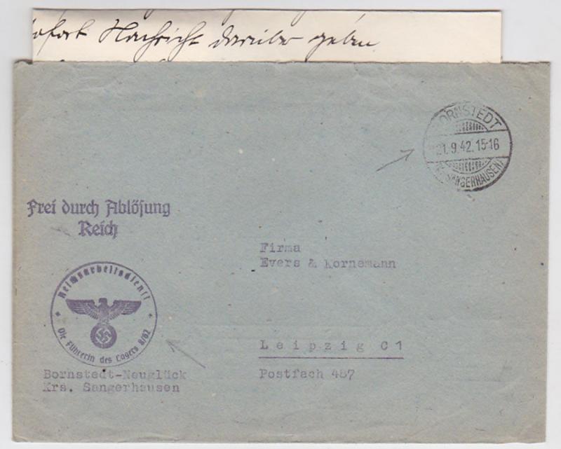 1942 Bornstedt Sangerhausen Germany Concentration Camp Official Cover w/letter