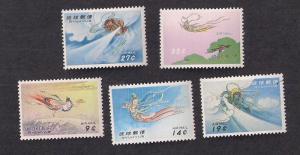 RYUKYUS airmail set #C24-28 cats $6.60 Mint NH one sm flaw