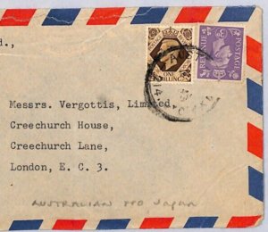 GB USED ABROAD Japan AUSTRALIA FPO 1940s Air Mail Cover Tokyo London 1s 3d ZN174