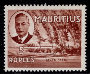 MAURITIUS GVI SG289, 5r red-brown, M MINT. Cat £28.