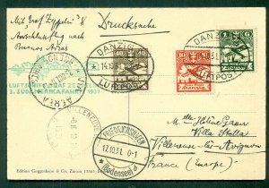 DANZIG, 1931, 3rd SA Flight cover to FRANCE, VF