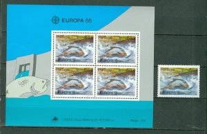 PORTUGAL 1986 FISH-EUROPA #1672+1672a... STAMP+SOUV. SHEET MNH...$18.00