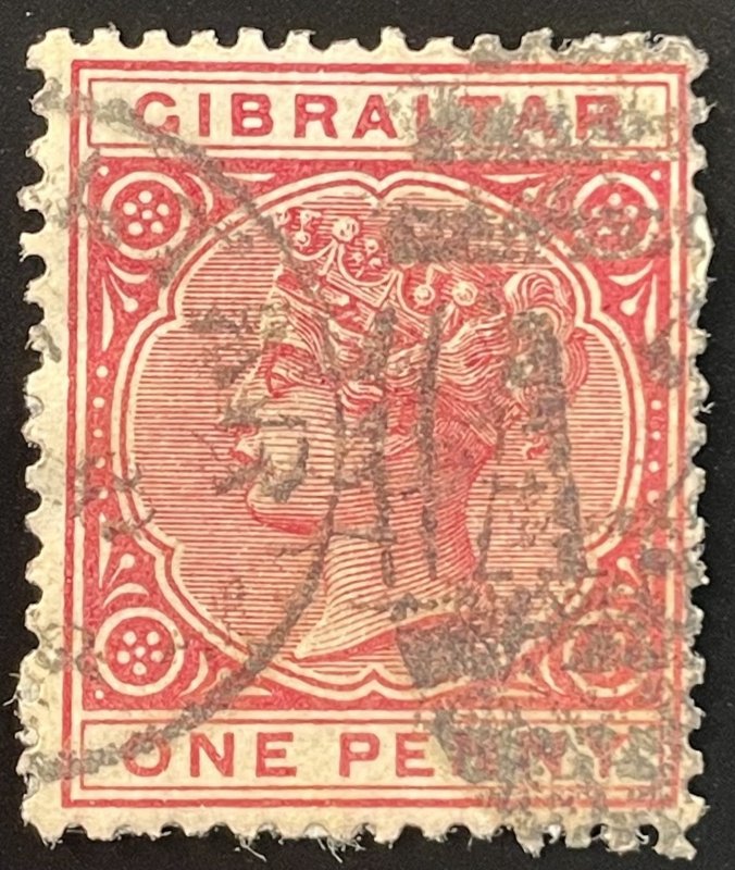 Gibraltar #10 Used F - 1p Queen Victoria w/ partial paper c1890s SCV~$5 [R805]