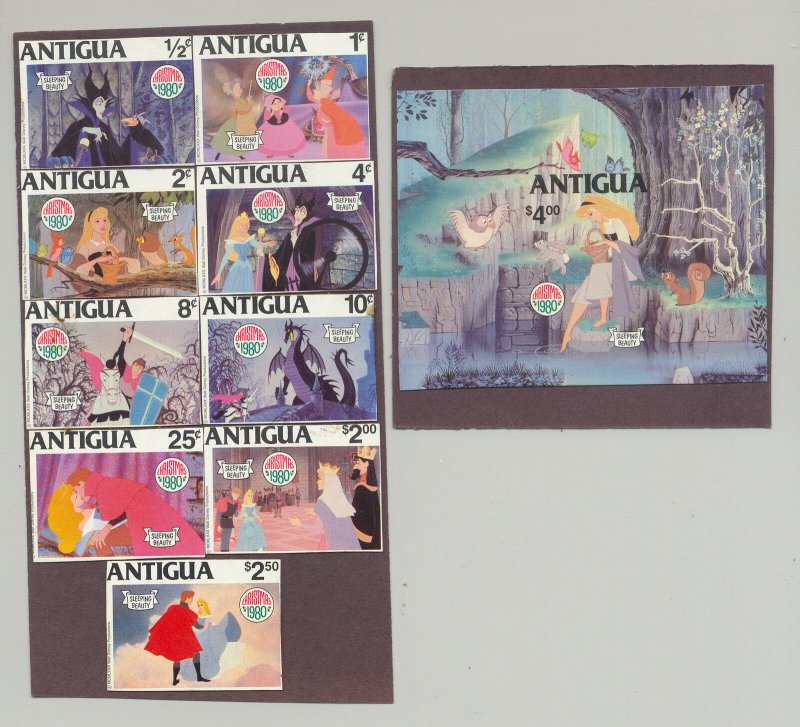 Antigua #592-601 Disney, Christmas 9v & 1v S/S Imperf Proofs