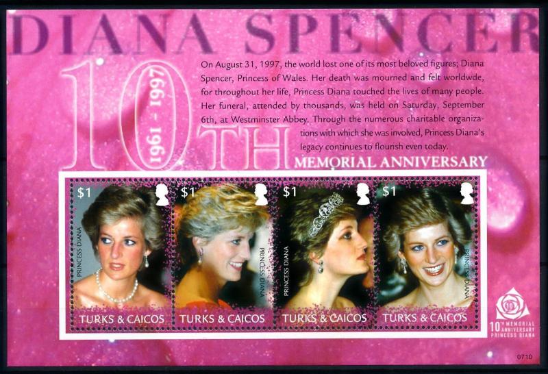 [91844] Turks & Caicos Islands 2007 Royalty Princess Diana Sheet MNH