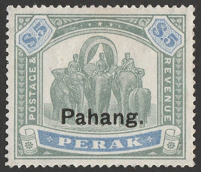 MALAYA - Pahang 1898 'Pahang' on Perak Elephants $5. Rare top value.