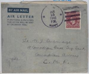 GB  - POSTAL HISTORY:  AEROGRAMME Air Letter with USA NAVY POSTMARK 1945