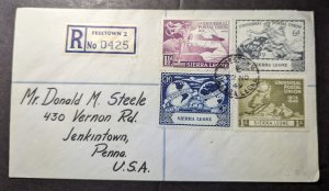 1949 Registered Sierra Leone Cover Freetown to Jenkintown PA USA