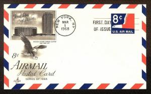 FIRST DAY COVER #UXC9 8c Airmail Post Card ARTCRAFT U/A FDC 1968