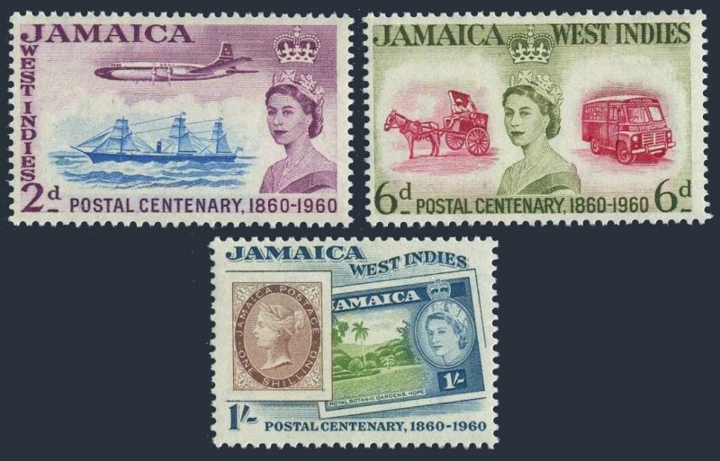 Jamaica 178-180, MNH. Plane, Packet boat, Post cart, Truck. Post-100, 1960.