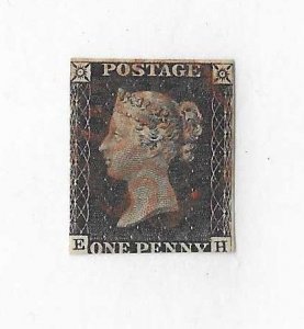 GB Sc #1  1p Penny black  used with faint red Maltese cross Fine