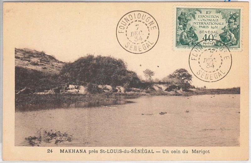 SENEGAL -  POSTAL HISTORY:  COLONIAL EXPO stamp on POSTCARD: FOUNDIOUGNE 1934