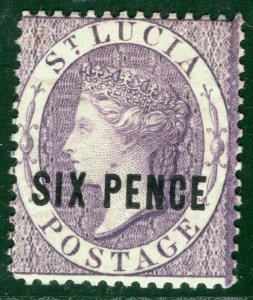 ST LUCIA QV Stamp SG.28 6d Violet (1882-84) SIX PENCE Mint MM Cat £50 RBLUE113