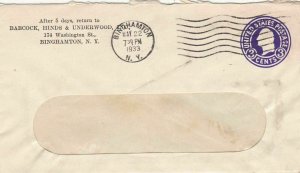 U.S. BABCOCK,HINDS & UNDERWOOD, Binghamton, N.Y. 1933 Pre Paid Cover Ref 47549