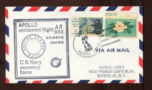 APOLLO 6 AS-502 USS AUSTIN RECOVERY SHIP APR 4 1968 HANDSTAMP COVER GT179