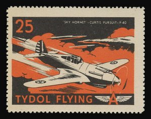 TYDOL FLYING A POSTER STAMPS OF 1940 - #25, SKY HORNET -CURTIS PURSUIT, P-40