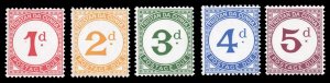 Tristan da Cunha #J1-5 Cat$24, 1957 Postage Dues, complete set, never hinged