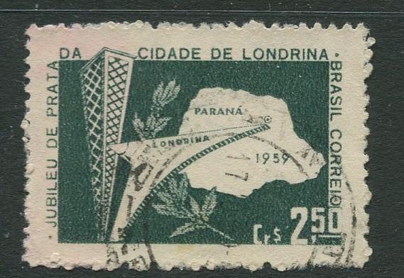 Brazil - Scott 897 - Map of Parana - 1959 - Used- Single 2.50cr Stamp