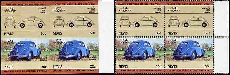 Nevis 1984 50c VW Beetle u/m imperf block of 4 (2 se-tena...