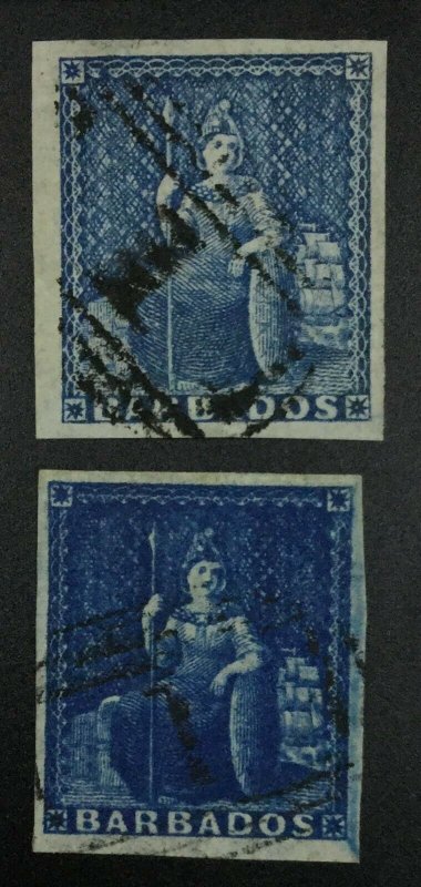MOMEN: BARBADOS SG #9-10 1855-58 IMPERF USED XF £130 LOT #62062