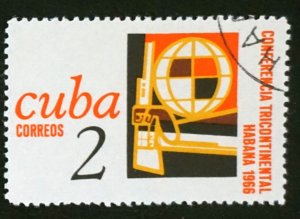 CUBA Sc# 1070 ASIAN AFRICAN S.AMERICAN SUMMIT diplomacy 2c  1966 used cto