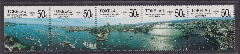 Tokelau # 150, Australia's Bicentennial, Strip of Five, NH, 1/2 Cat.