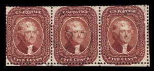 MOMEN: US STAMPS #28 STRIP OF 3 USED LOT #89639*