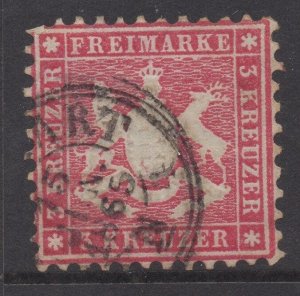 GERMANY WURTTEMBERG;  1860s classic Perf issue fine used 3k. fair POSTMARK