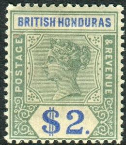 BRITISH HONDURAS-1899 $2 Green & Ultramarine lightly mounted mint example Sg 64