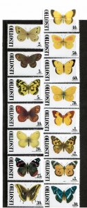 Lesotho 1992 - Butterflies - Set of 15 Definitive Stamps - Scott #827-40a - MNH