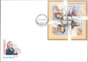 GUINEA BISSAU 2012 BEETHOVEN, BACH, HANDEL & SCHUBERT COMPOSERS SHEET FDC