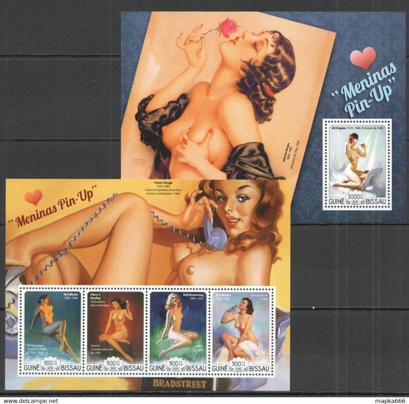 2015 Guinea-Bissau Art Nude Paintings Girls Pin-Up Kb+Bl ** Stamps St1031