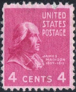 SC#808 4¢ James Madison (1938) MLH/Fault