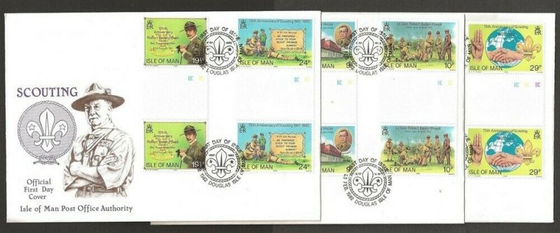 1982 Isle of Man gutter pairs Boy Scouts 75th anniversary FDC