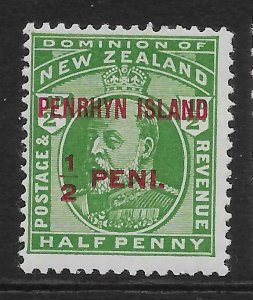 PENRHYN ISLAND SG19a 1914 d YELLOW-GREEN NO STOP AFTER ISLAND VAR MTD MINT